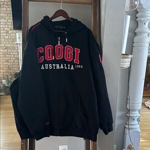 COOGI AUSTRALIA BLACK FULL ZIP HOODED HEAVY SWEATSHIRT HOODIE XXL EXCELLENT
